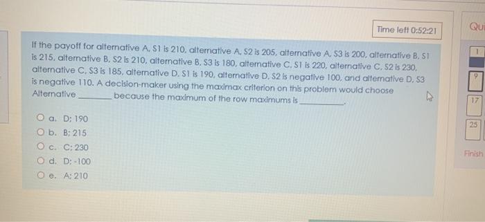Time left 0:52:21 QUE If the payoff for