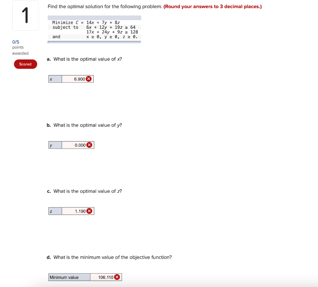 Find the optimal solution for the following