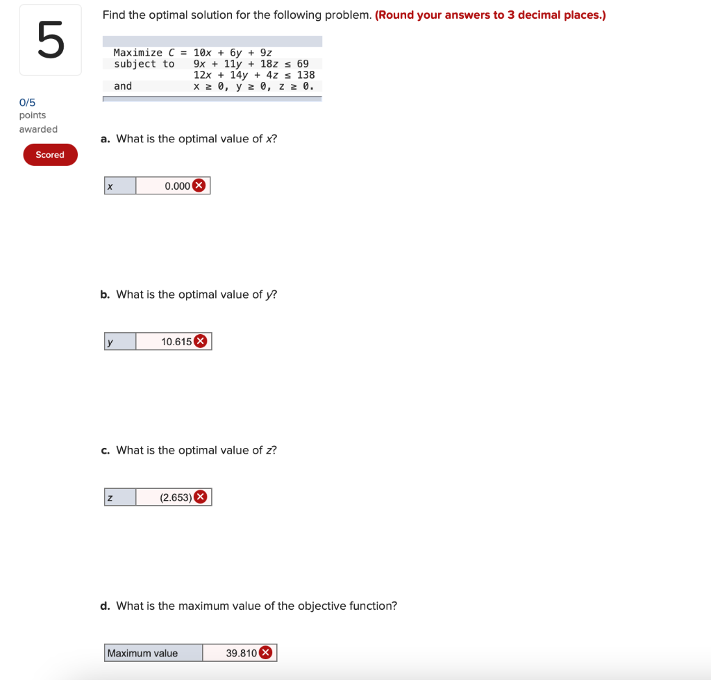 Find the optimal solution for the following