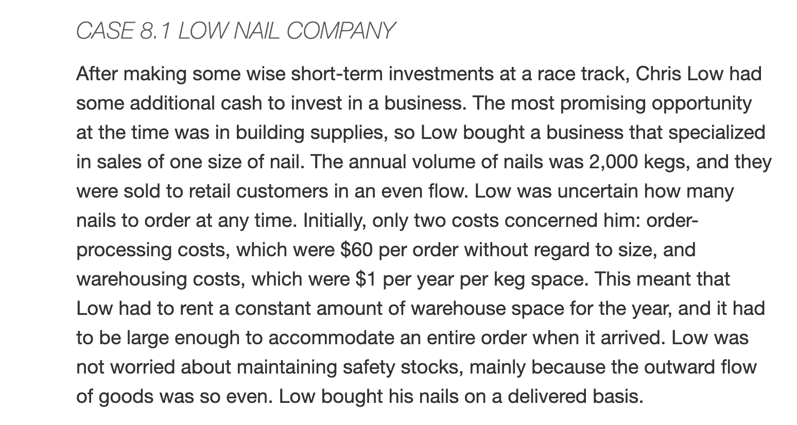 Using the EOQ methods outlined in the chapter,