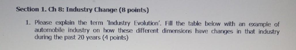 Section 1. Ch 8: Industry Change (8 points) 1.