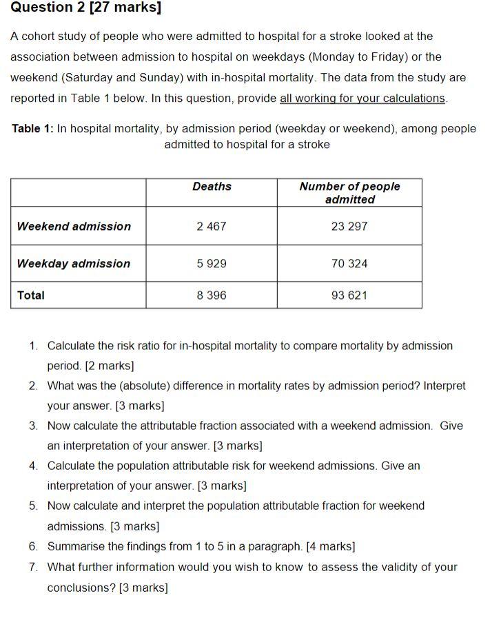 Question 2 [27 marks] A cohort study of people