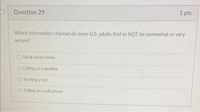 help! Question 29 1 pts Which information channel