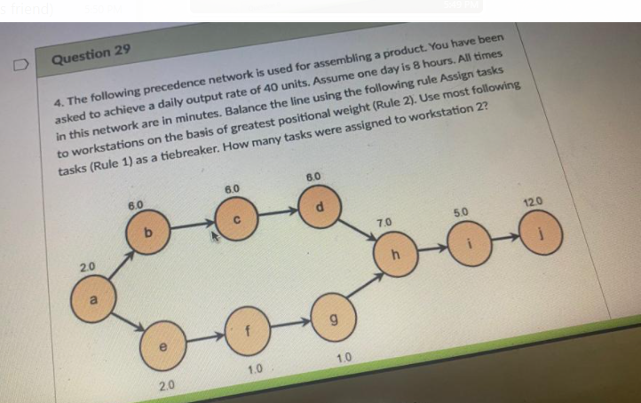 Question 29 4. The following precedence network