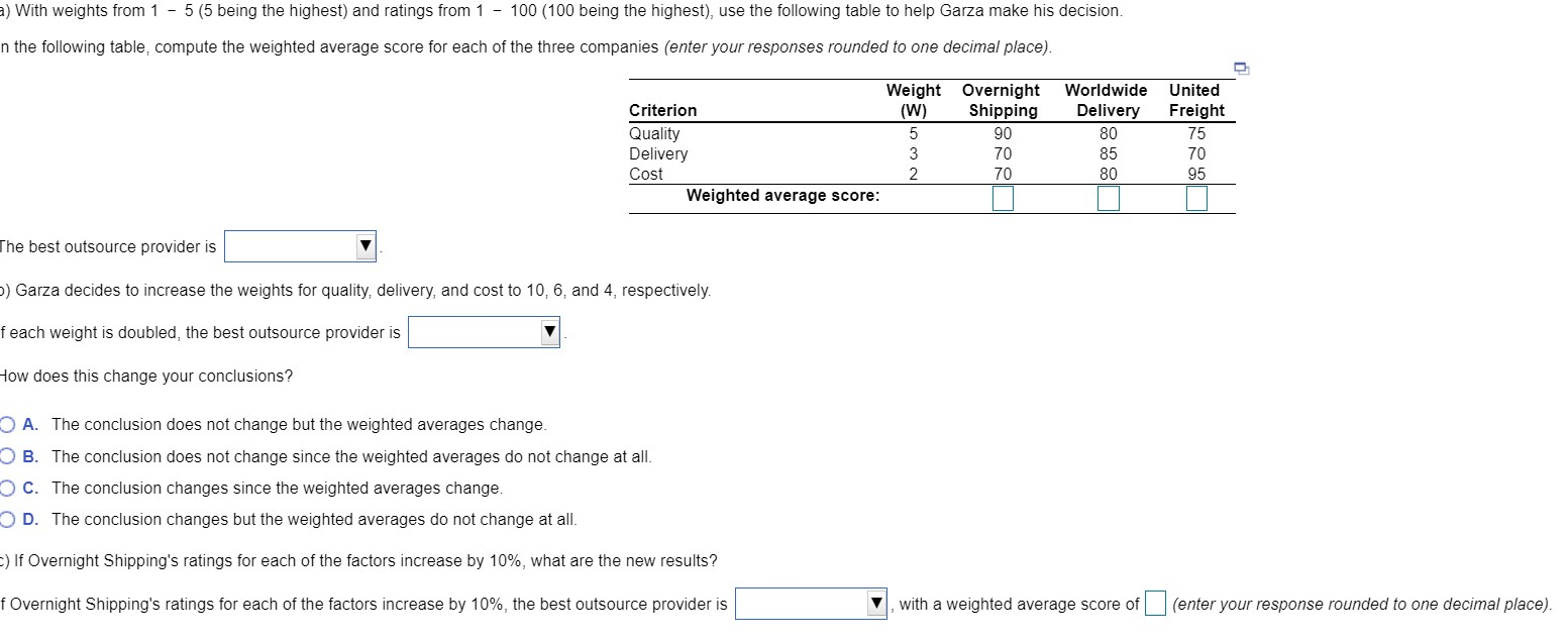a) With weights from 1 - 5 (5 being the highest)