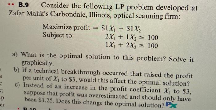 B.9 Consider the following LP problem developed