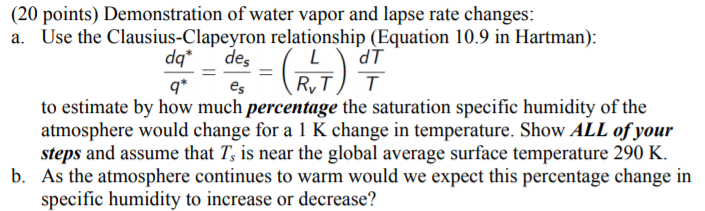 (20 points) Demonstration of water vapor and