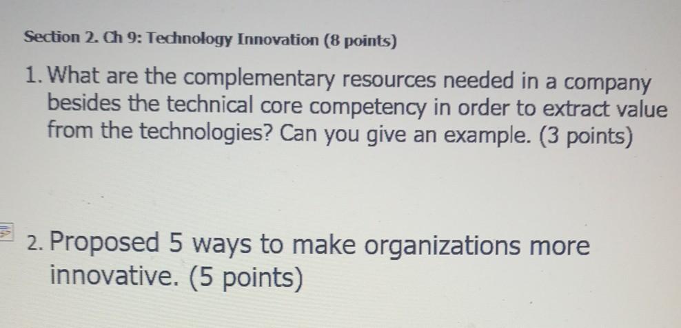 Section 2. Ch 9: Technology Innovation (8 points)