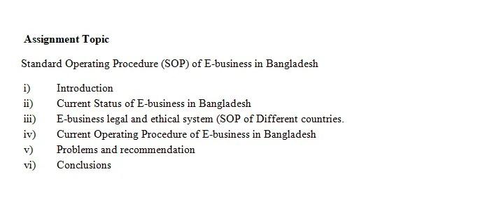 Assignment topic: Standard Operating Procedure