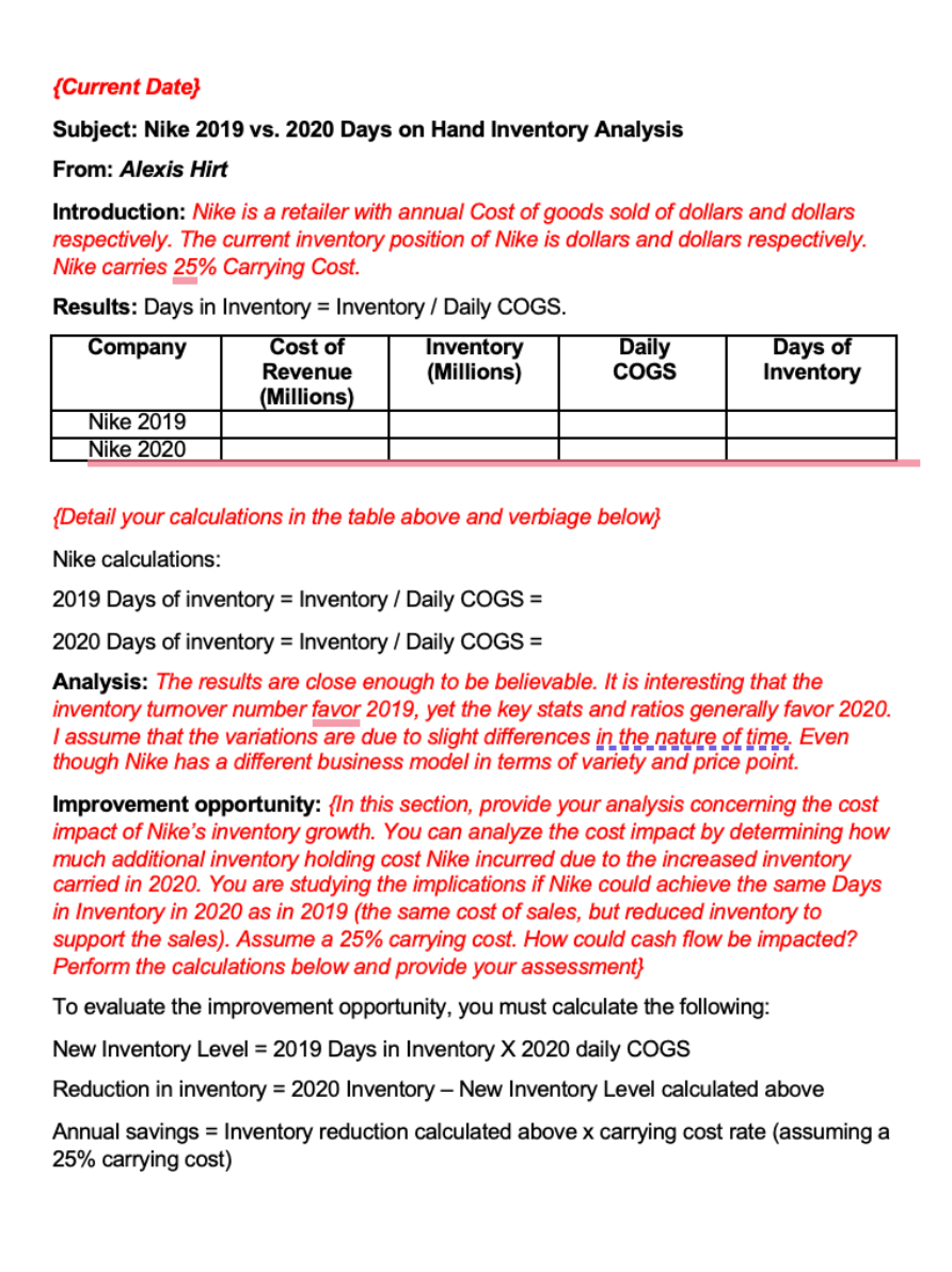 PLEASE HELP! ***compare the days on hand results