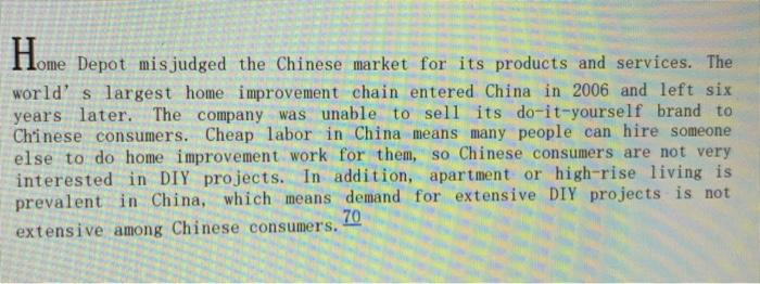 2 paragraphs per question Home Lome Depot mis