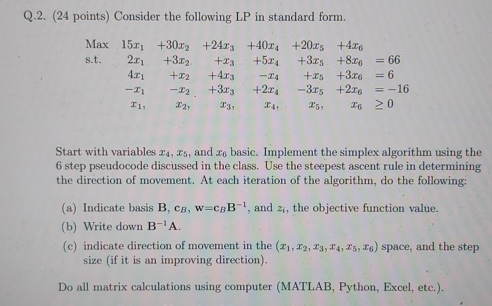helpp Q.2. (24 points) Consider the following LP