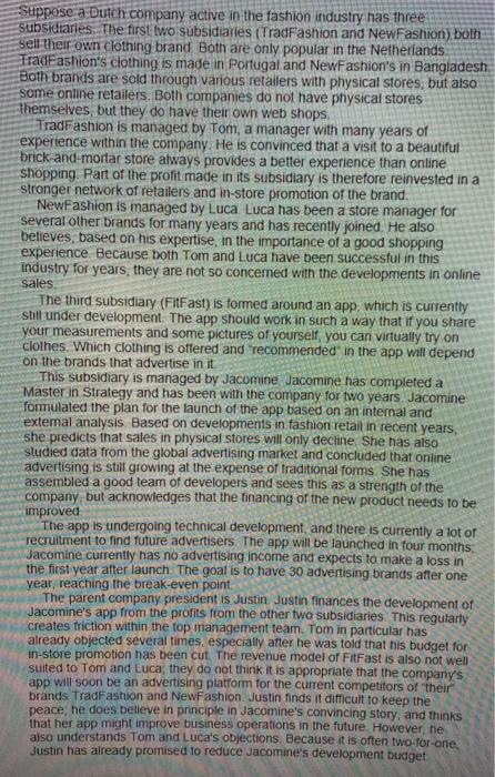 suppose a Dutch company active in the fashion