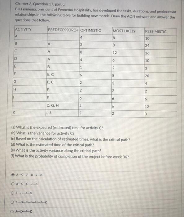 Chapter 3 , Question 17, part c: Bill Fennema,