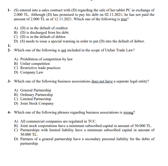 1- (S) entered into a sales contract with (D)