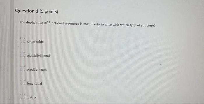 Question 1 (5 points) The duplication of