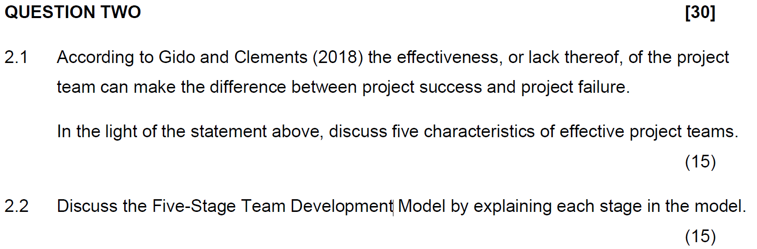 2.1 According to Gido and Clements (2018) the
