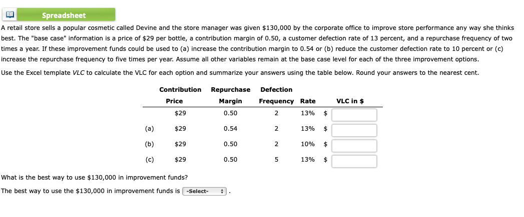 Spreadsheet A retail store sells a popular