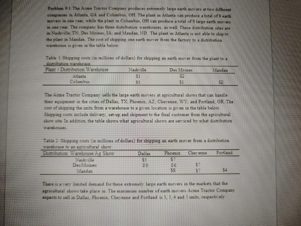 Problem #1: The Acme Tractor Company produces