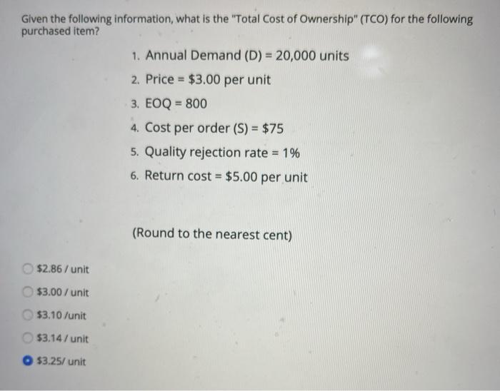 Given the following information, what is the