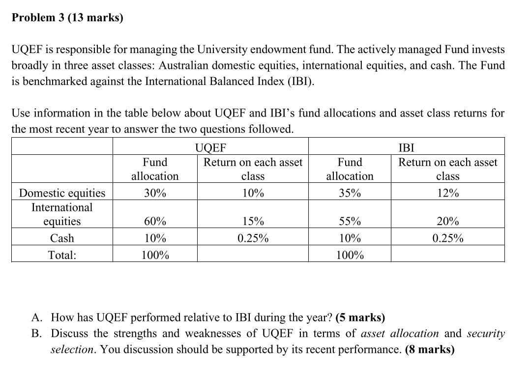 Problem 3 (13 marks) UQEF is responsible for