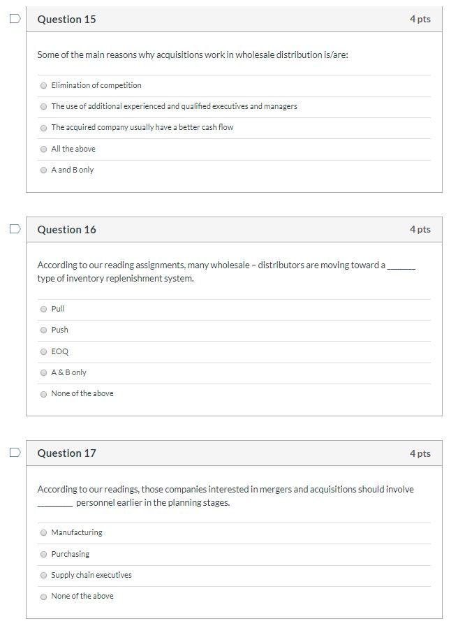 Question 15 4 pts Some of the main reasons why
