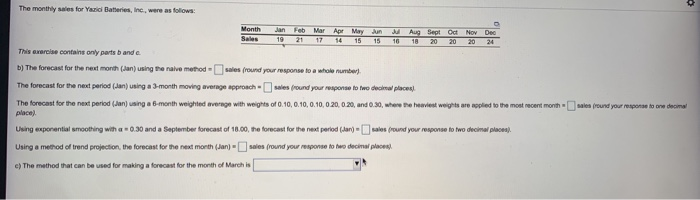 The monthly sales for Yarid Batteries, Inc. were
