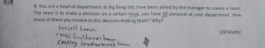 8. You are a head of department at Big Bang Ltd,