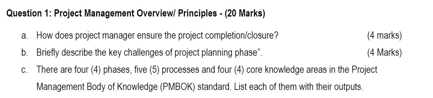 Question 1: Project Management Overviewl