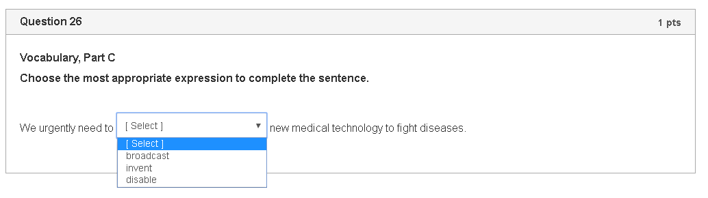 Question 23 1 pts Vocabulary, Part B Complete the