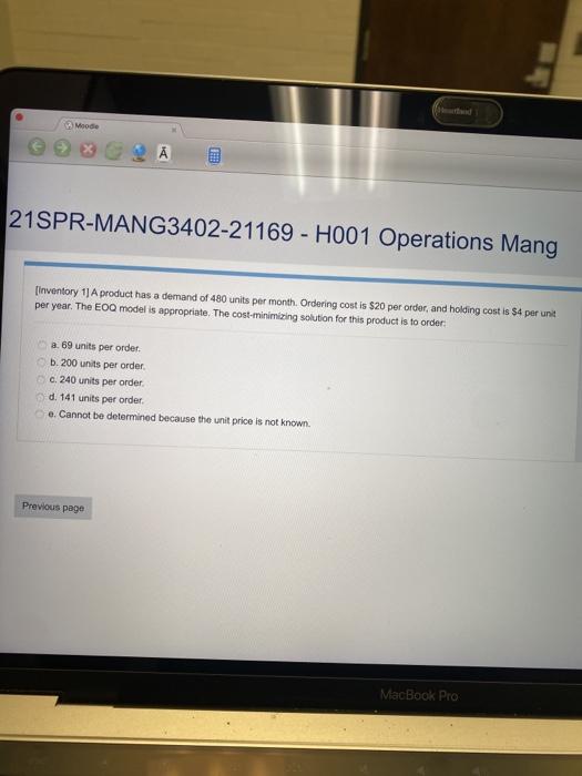 Mode 21SPR-MANG3402-21169 - H001 Operations Mang