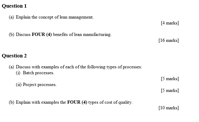 Question 1 (a) Explain the concept of lean