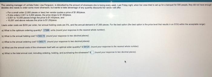 please answer pt. e The comuning manager of La