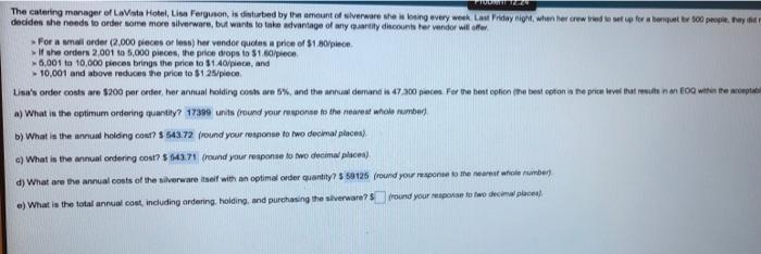 please answer pt. e The comuning manager of La