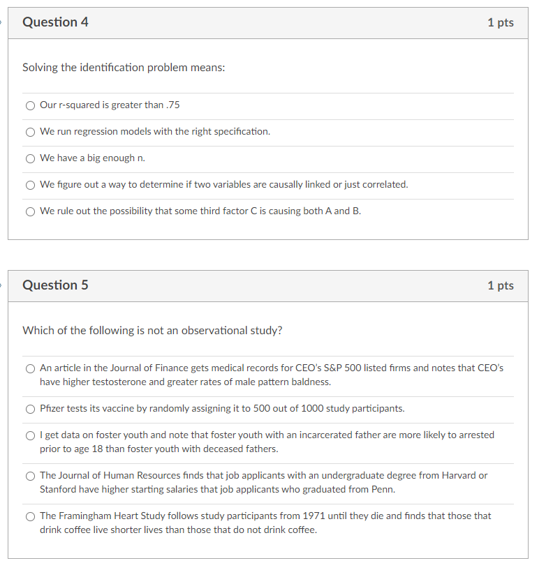 Question 4 1 pts Solving the identification