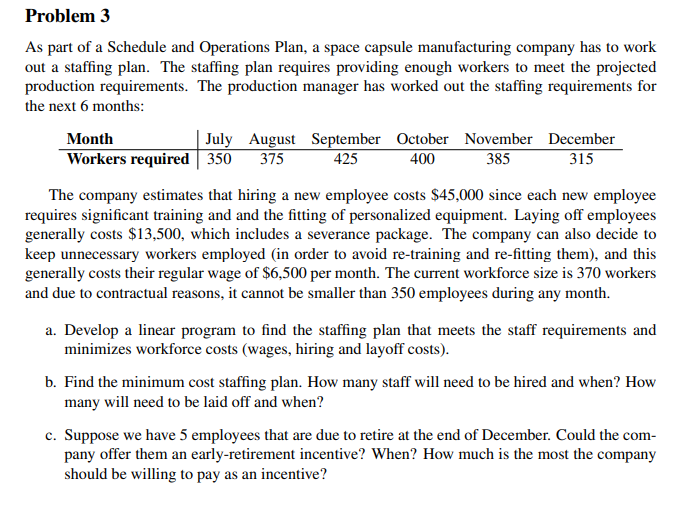 Problem 3 As part of a Schedule and Operations