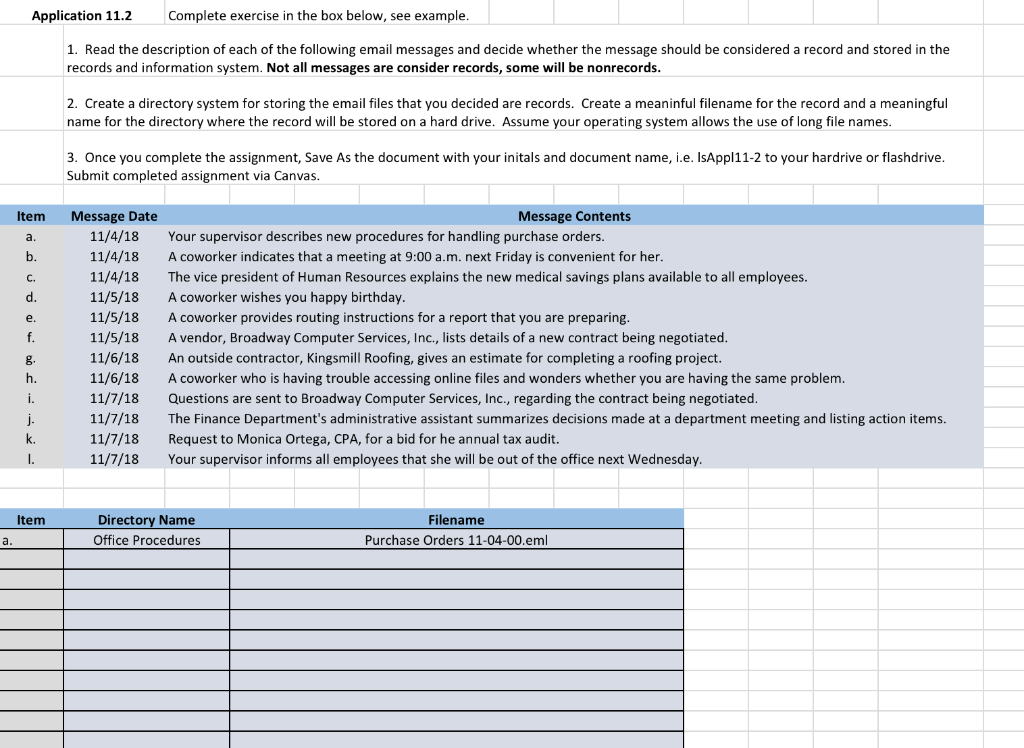 Application 11.2 Complete exercise in the box