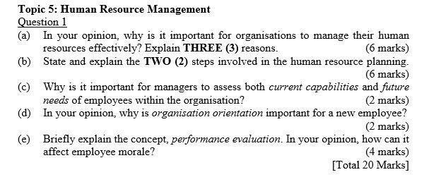 Topic 5: Human Resource Management Question 1 (a)