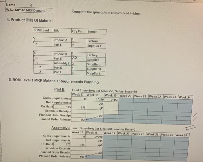 Name W2.2 MPS to MRP Demand Complete the