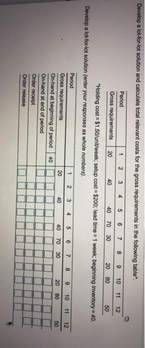 Develop a lot-for-lot solution and calculate