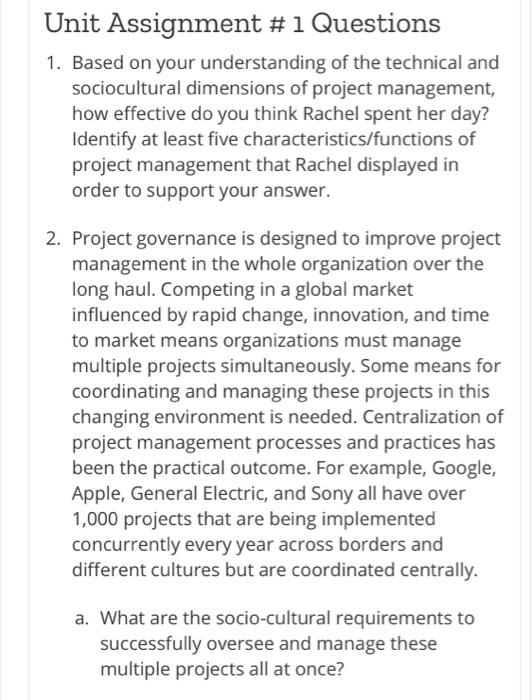 Unit Assignment # 1 Questions 1. Based on your