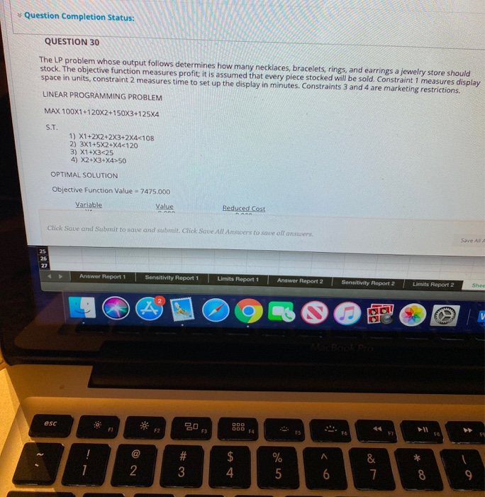 Question Completion Status: QUESTION 30 The LP