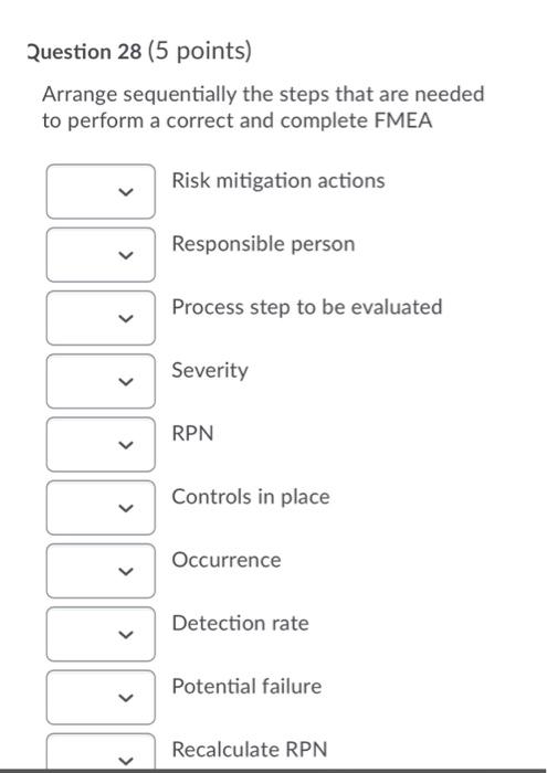 Question 28 (5 points) Arrange sequentially the