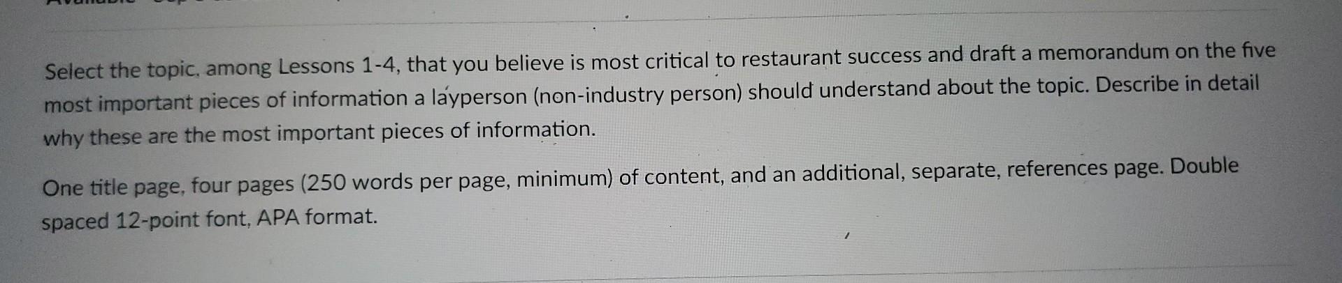 Select the topic, among Lessons 14, that you