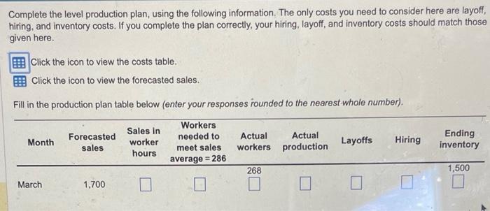 production plan table goes untill february for