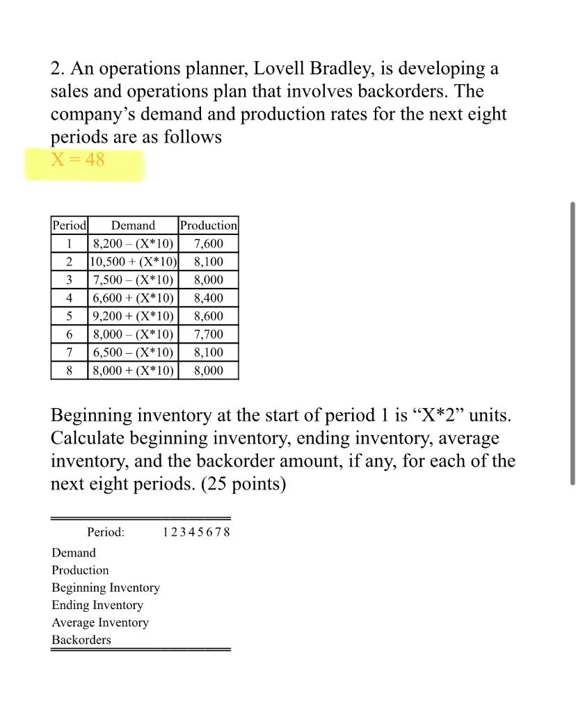 2. An operations planner, Lovell Bradley, is