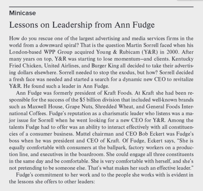Minicase Lessons on Leadership from Ann Fudge How