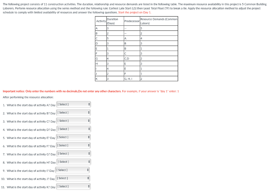 The following project consists of 11 construction