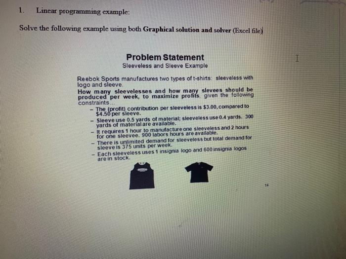 1. Linear programming example: Solve the