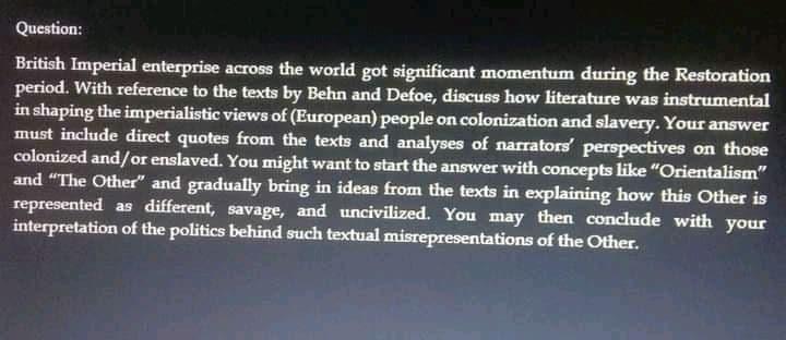 Question: British Imperial enterprise across the